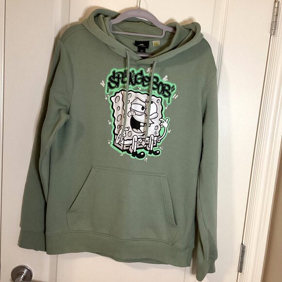 H&M SpongeBob Men's Graphic Hoodie Adult Size L Green Kangaroo Pocket Comfy - Picture 1 of 8